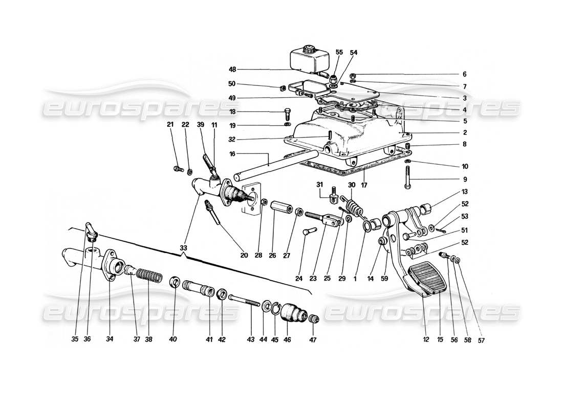 ferrari 512 bbi diagramma delle parti del controllo di rilascio della frizione