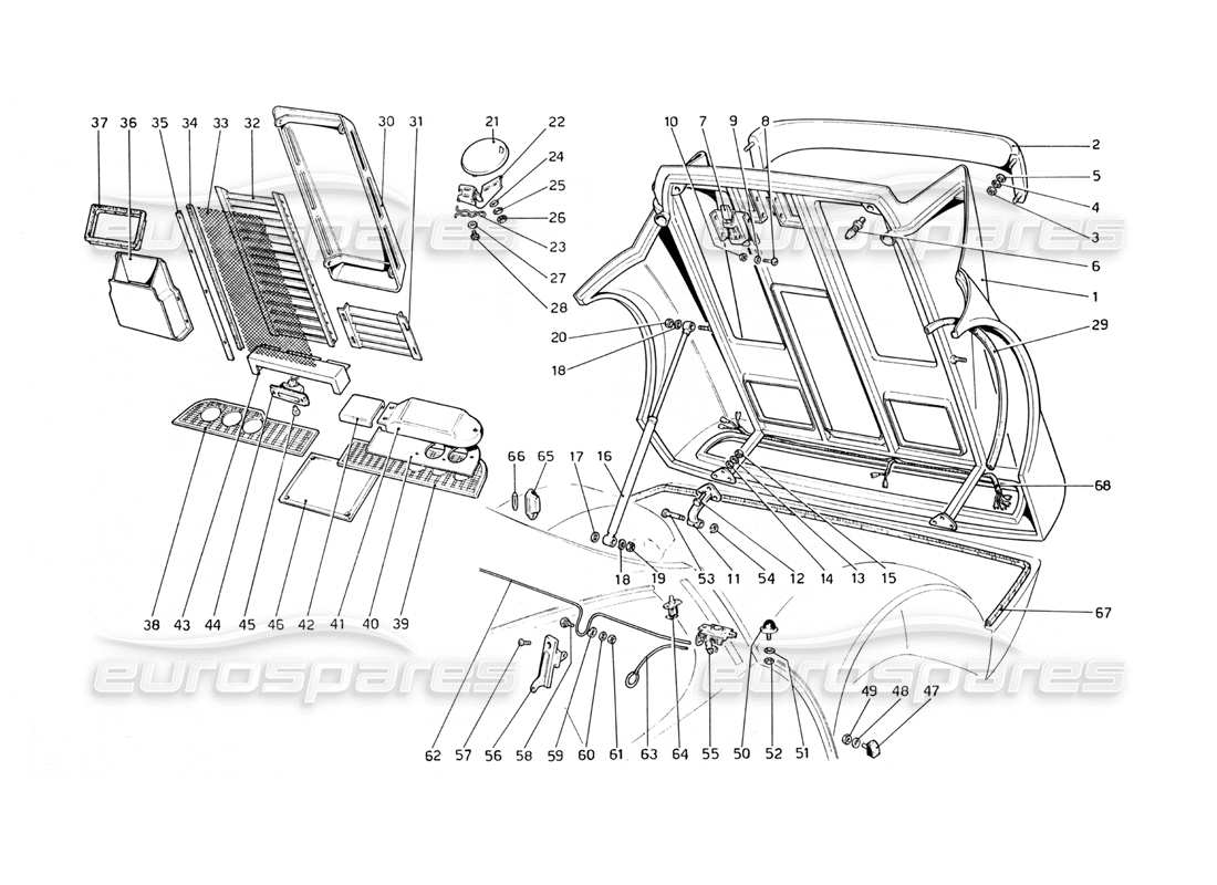 ferrari 365 gt4 berlinetta boxer cofano posteriore diagramma delle parti