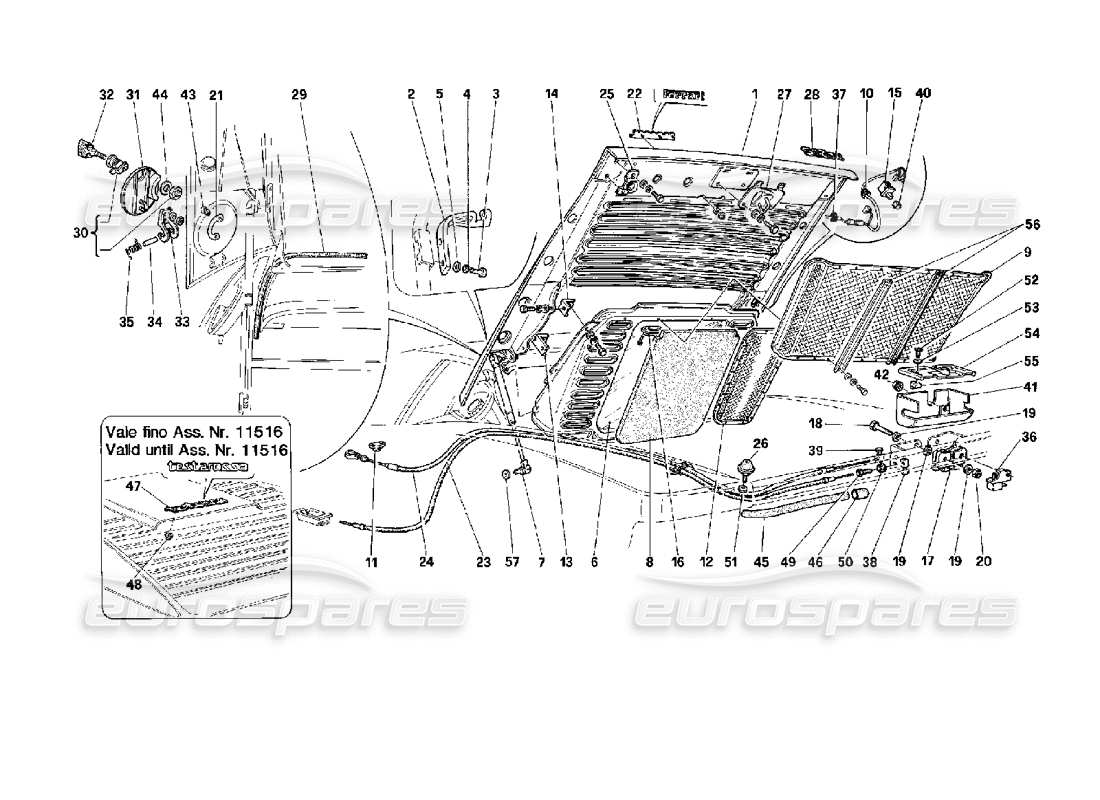 ferrari 512 tr schema delle parti del cofano posteriore