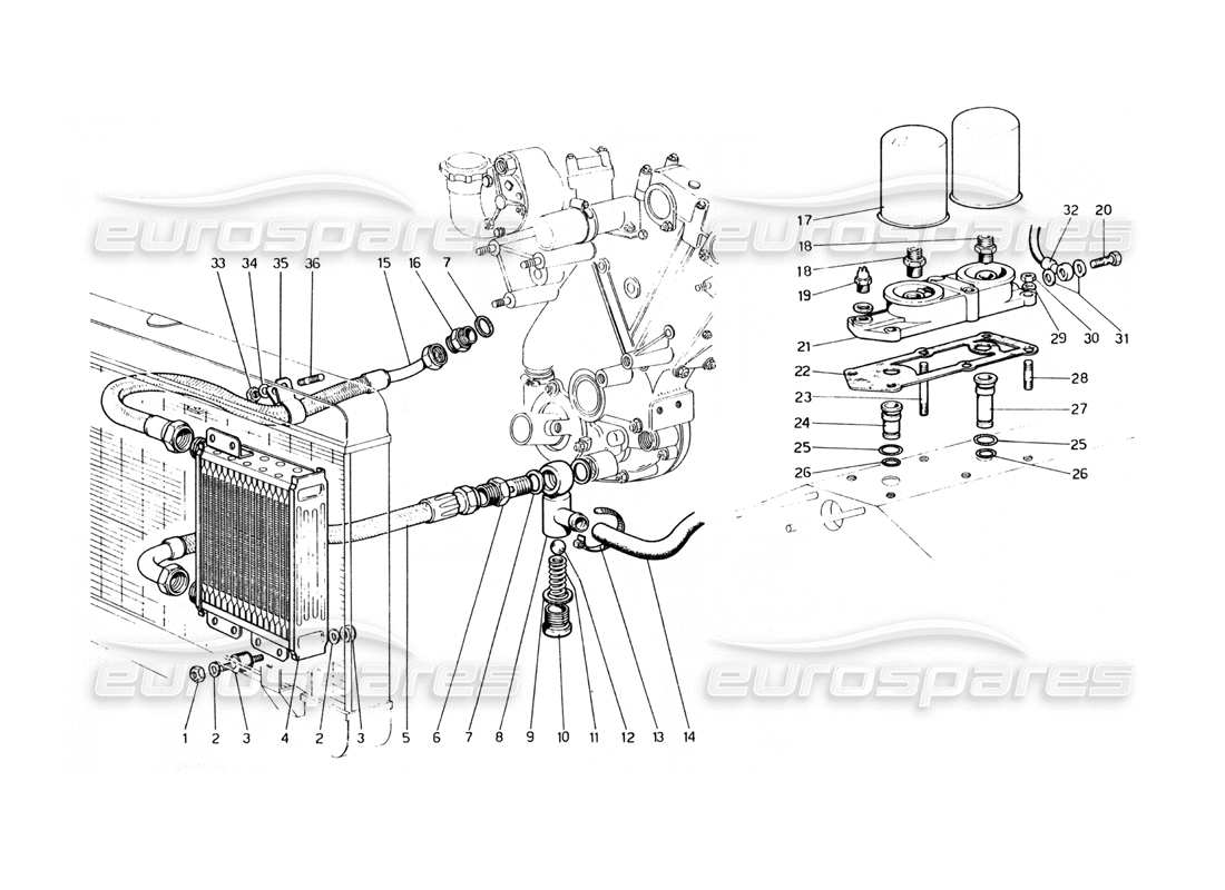 ferrari 400 gt (mechanical) diagramma delle parti del circuito di lubrificazione e dei filtri