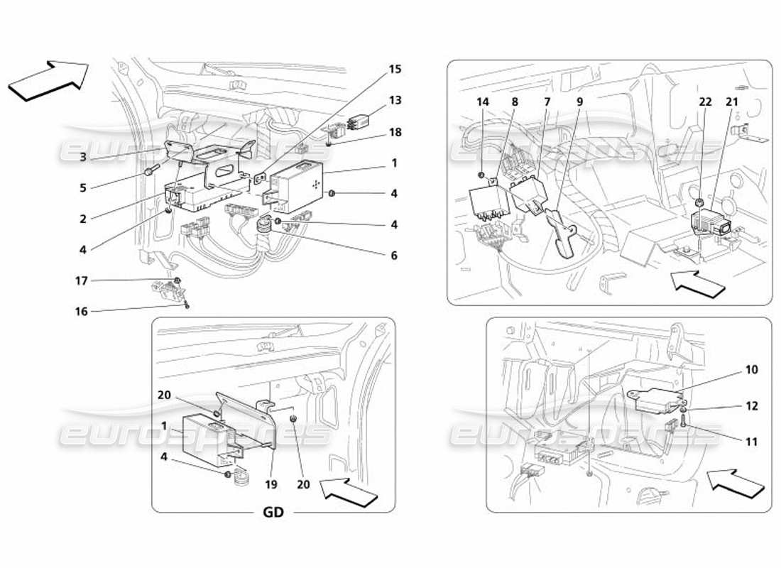 maserati 4200 spyder (2005) stazione di controllo dell'abitacolo dei passeggeri anteriori diagramma delle parti