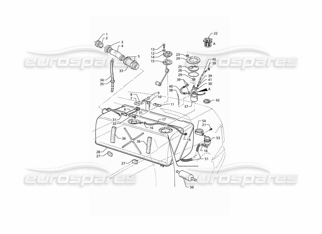 maserati qtp v6 (1996) diagramma delle parti del serbatoio del carburante