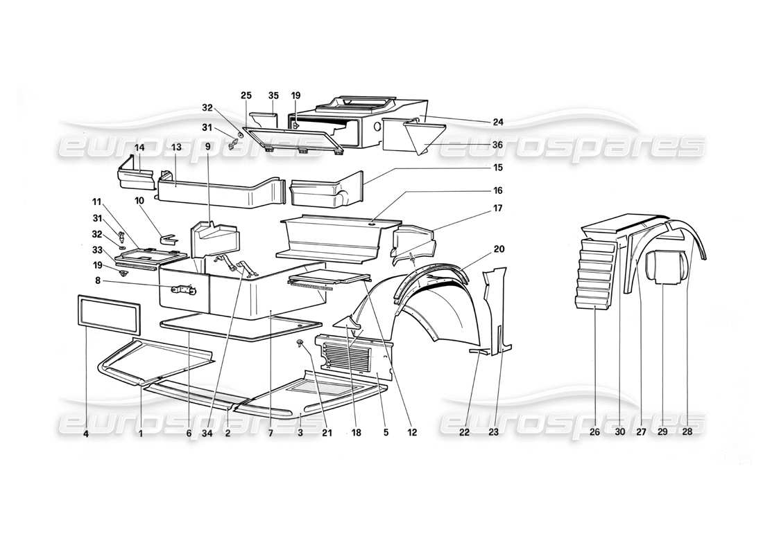 ferrari testarossa (1987) corpo - componenti esterni diagramma delle parti