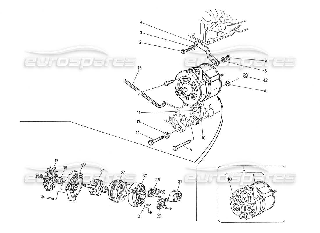 maserati biturbo spider alternatore e staffa diagramma delle parti