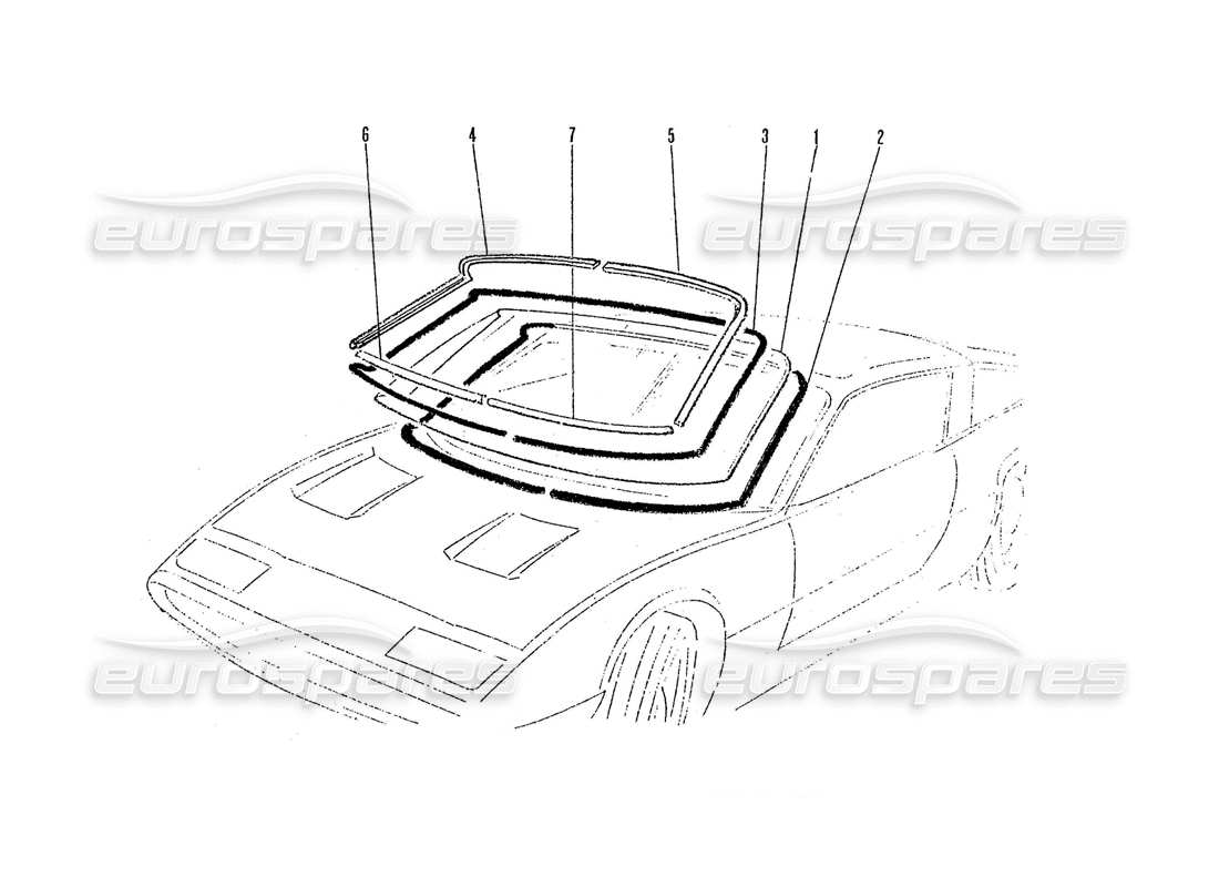 ferrari 365 gtc4 (coachwork) schema delle parti dello schermo anteriore e delle finiture