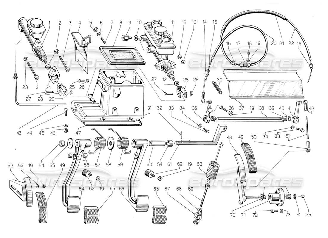 lamborghini jalpa 3.5 (1984) pedali destra diagramma delle parti
