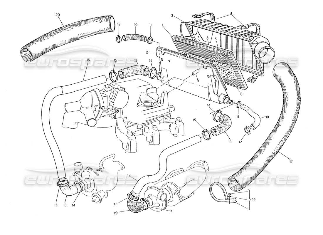 maserati karif 2.8 diagramma delle parti del filtro dell'aria e dei tubi
