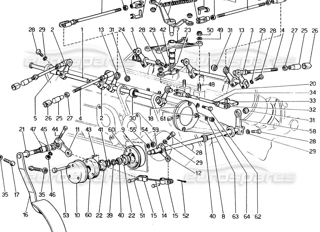 ferrari 365 gt4 2+2 (1973) controllo dell'acceleratore diagramma delle parti