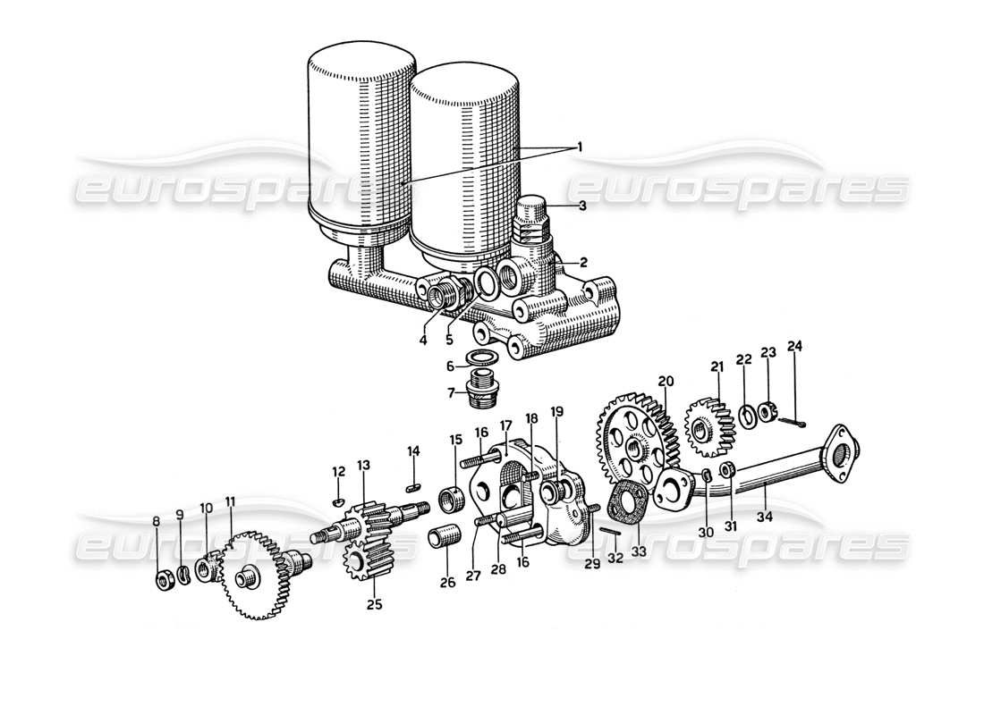 ferrari 275 gtb4 diagramma delle parti della pompa dell'olio e dei filtri