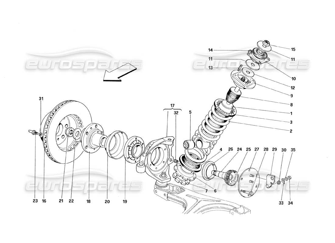 ferrari 348 (1993) tb / ts sospensione anteriore - ammortizzatore e disco freno schema delle parti