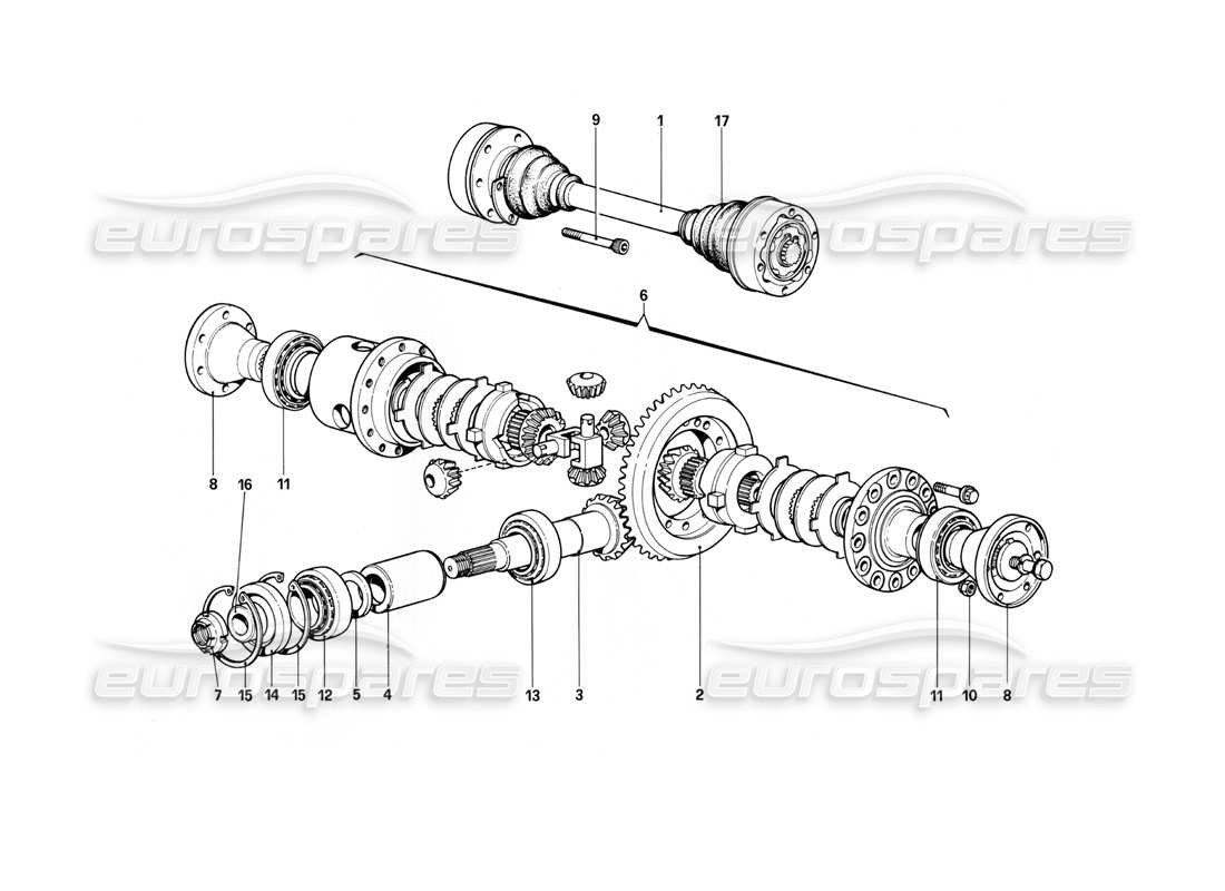 ferrari 400i (1983 mechanical) diagramma delle parti del differenziale e degli alberi dell'asse