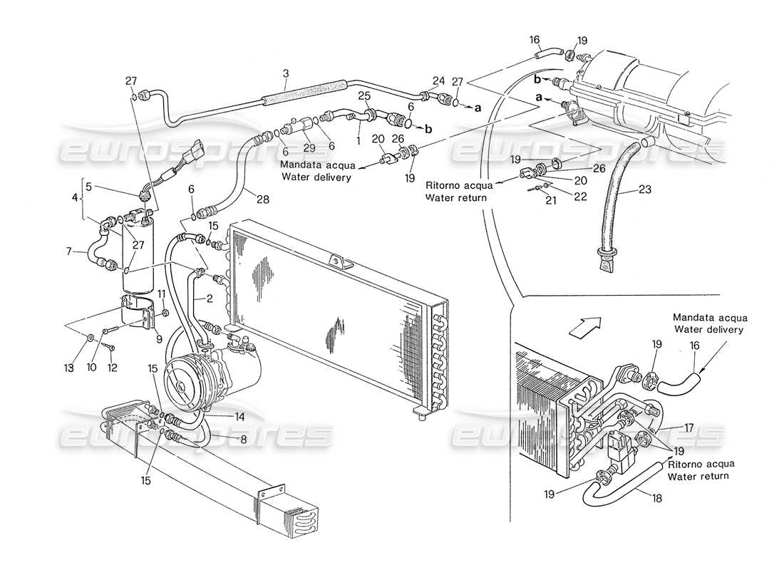 maserati biturbo spider schema delle parti del sistema di climatizzazione sterzo sinistro (premodifica).