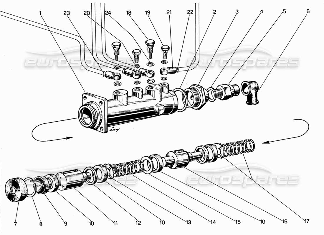 ferrari 330 gt 2+2 schema delle parti della pompa freno doppia