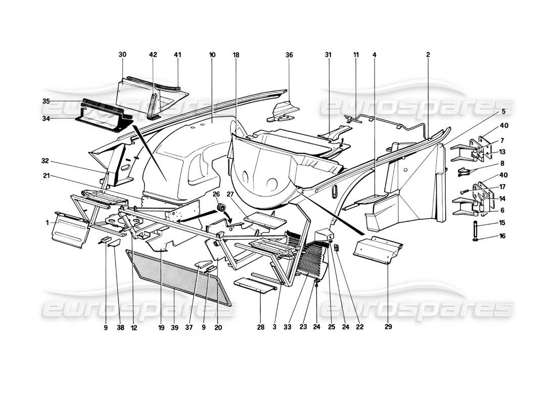 ferrari mondial 3.0 qv (1984) scocca - elementi interni diagramma delle parti