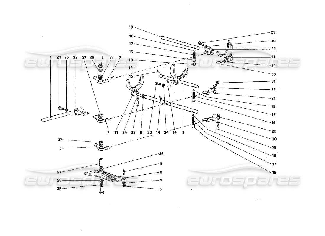 ferrari 308 quattrovalvole (1985) diagramma delle parti dei controlli interni del cambio