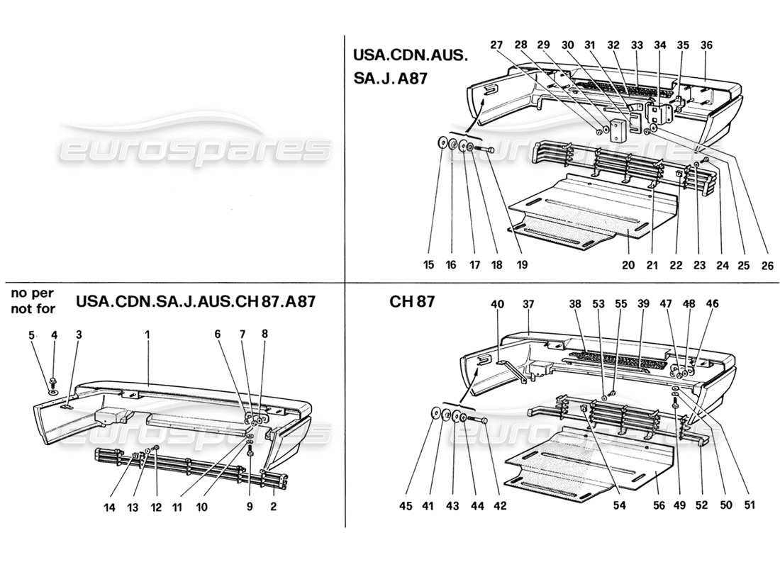 ferrari 328 (1988) schema delle parti del paraurti posteriore