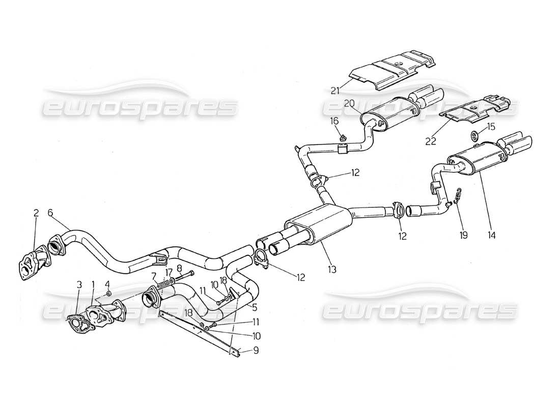 maserati 2.24v diagramma delle parti del sistema di scarico