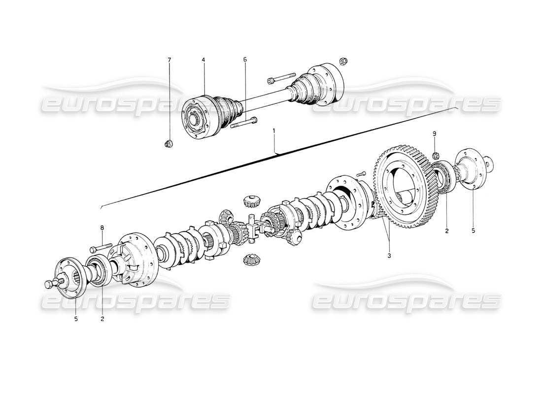 ferrari 208 gt4 dino (1975) diagramma delle parti del differenziale e degli alberi dell'asse