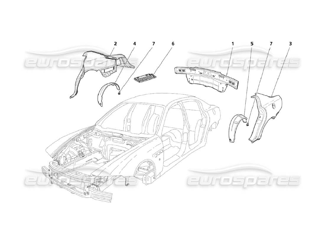 maserati qtp. (2006) 4.2 strutture esterne posteriori e diagramma delle parti della carrozzeria