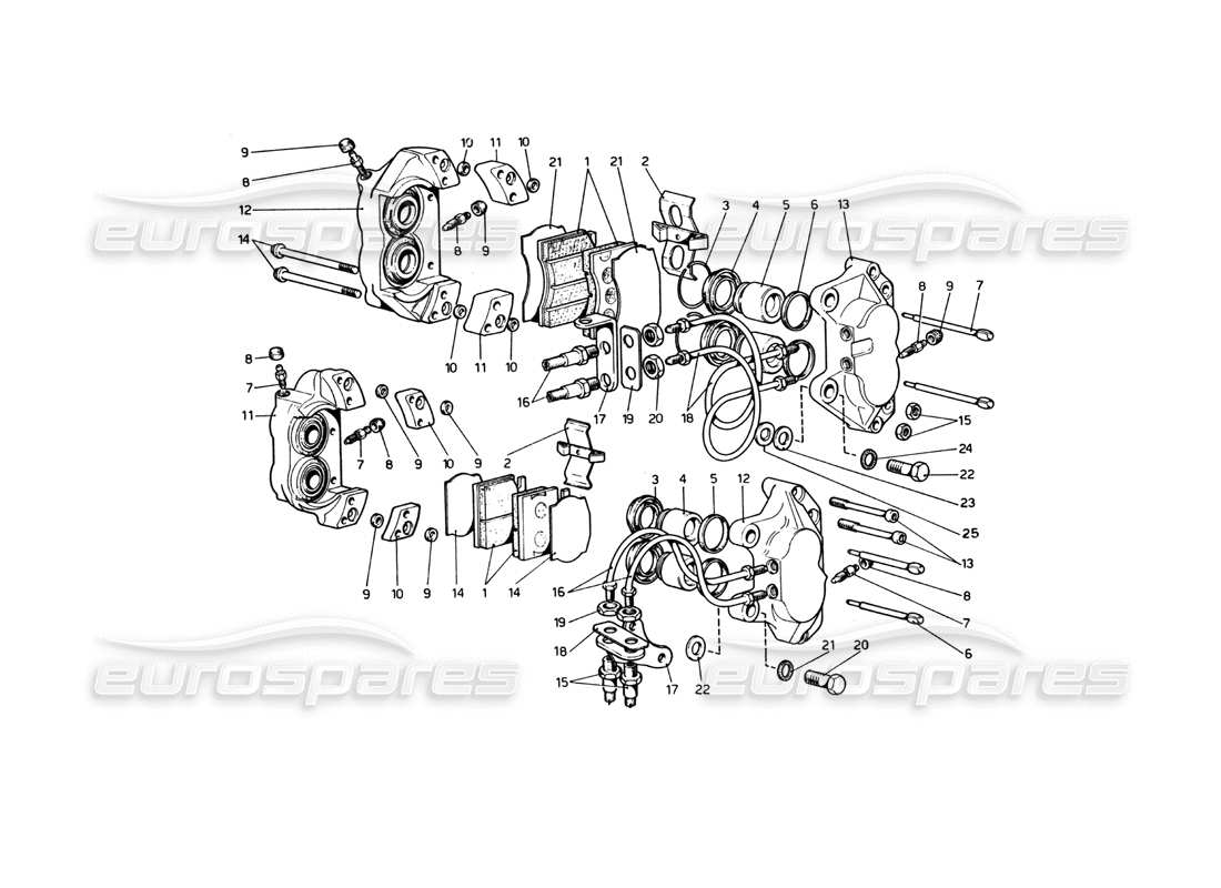 ferrari 365 gt4 berlinetta boxer schema delle parti delle pinze dei freni anteriori e posteriori