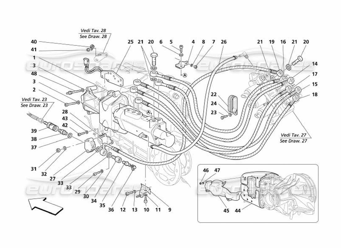 maserati 4200 spyder (2005) f1 comandi idraulici frizione - validi per f1- diagramma delle parti