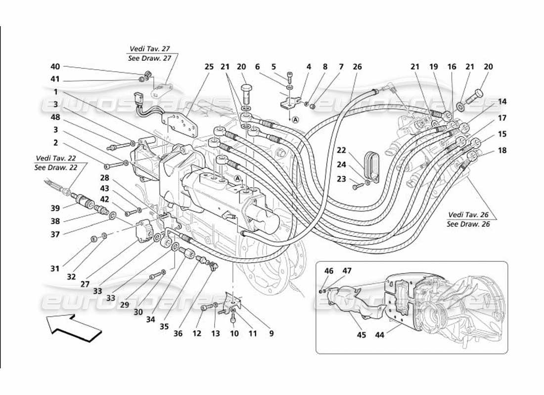 maserati 4200 gransport (2005) f1 comandi idraulici della frizione diagramma delle parti