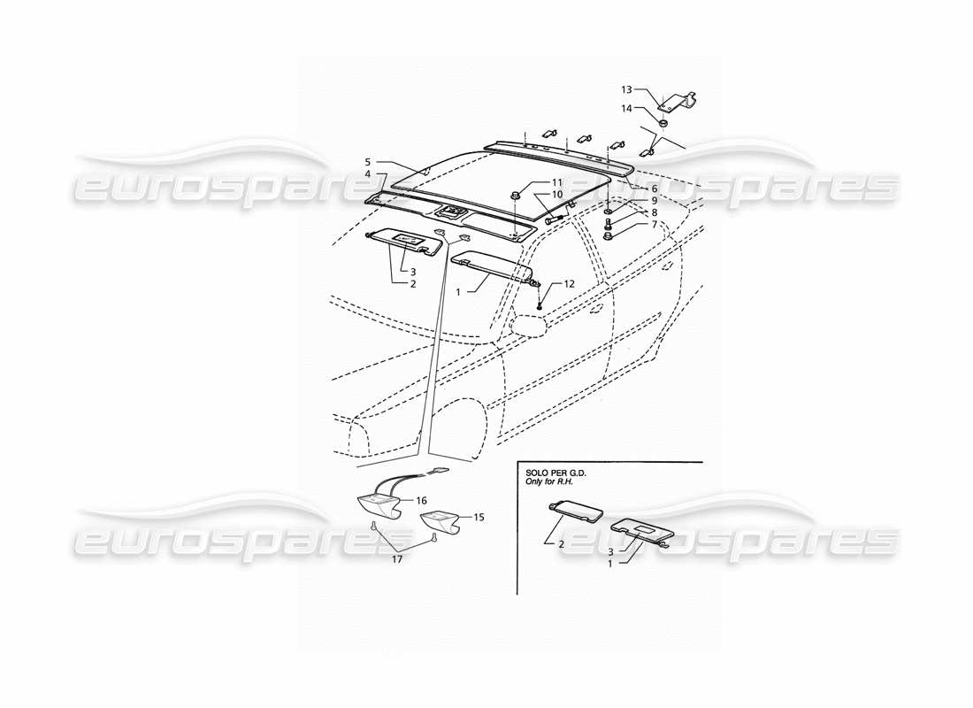 maserati qtp. 3.2 v8 (1999) rifiniture interne: diagramma delle parti del tetto