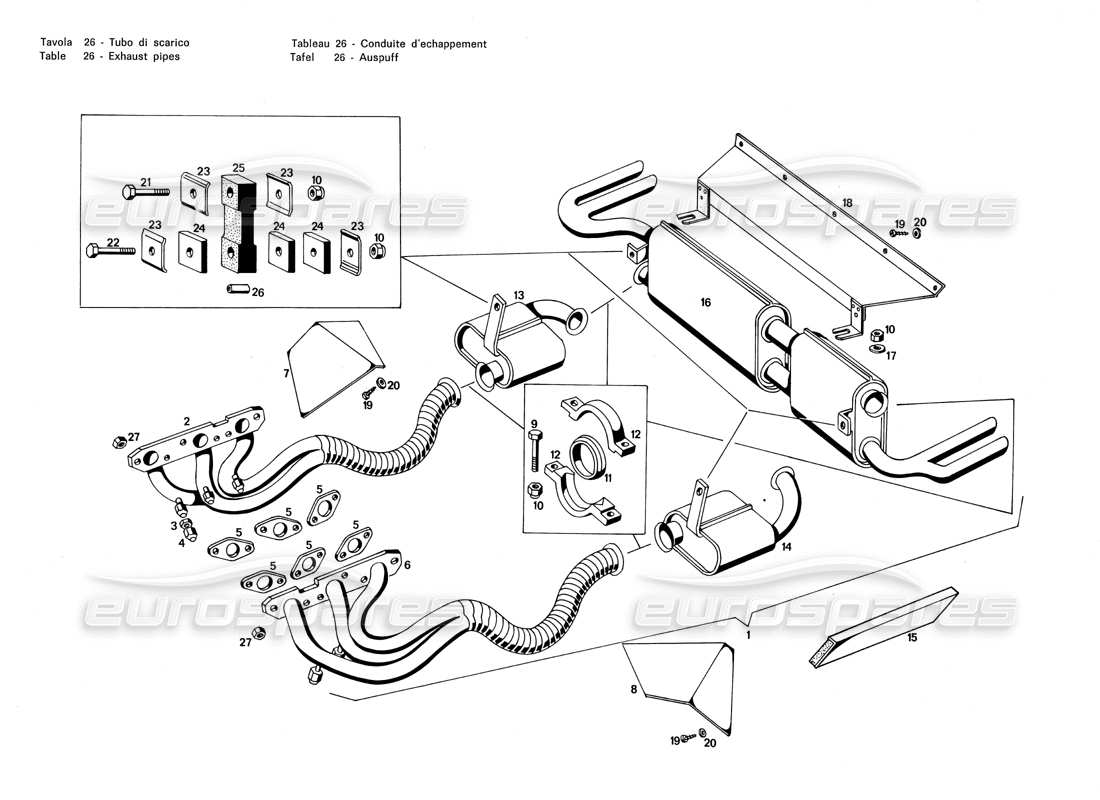 maserati merak 3.0 pompe di scarico diagramma delle parti