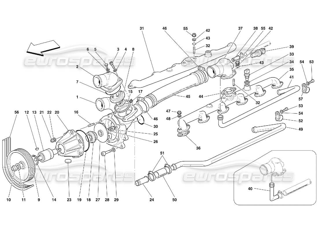 ferrari 456 gt/gta schema delle parti della pompa dell'acqua