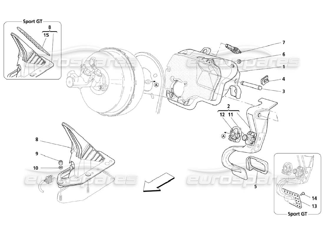 maserati qtp. (2006) 4.2 diagramma completo delle parti del supporto del pedale