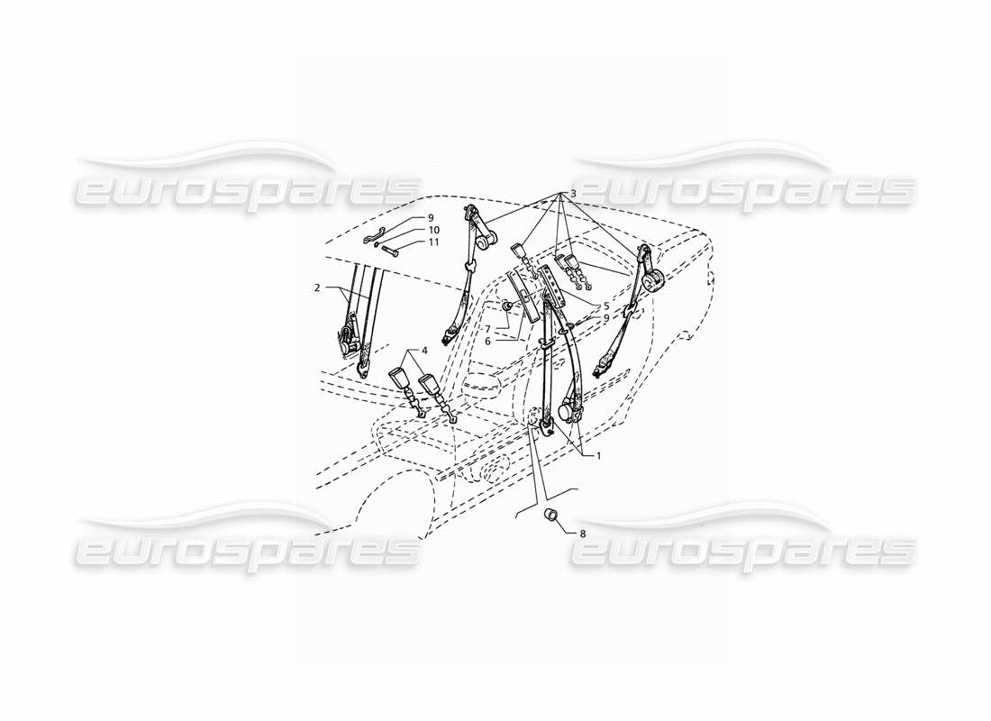 maserati qtp. 3.2 v8 (1999) cinture di sicurezza diagramma delle parti