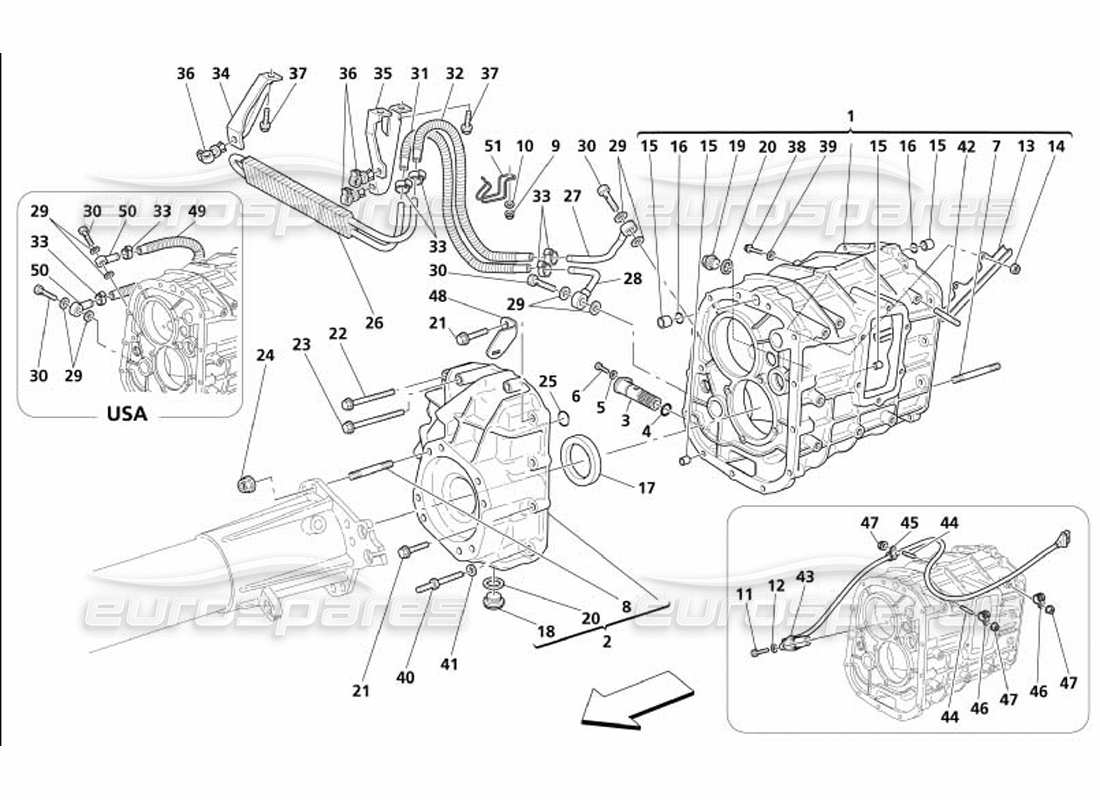 maserati 4200 gransport (2005) schema delle parti del cambio - coperchio - radiatore dell'olio del cambio