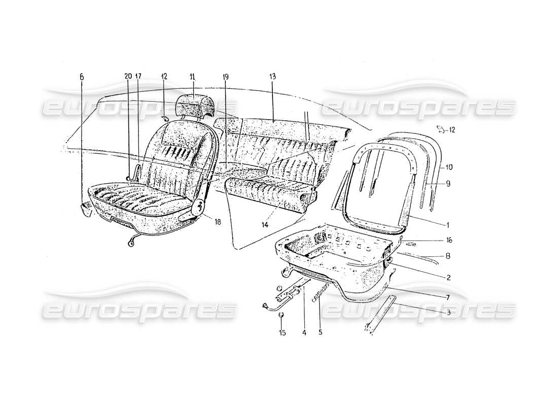 ferrari 330 gt 2+2 (coachwork) sedili (edizione 2) diagramma delle parti