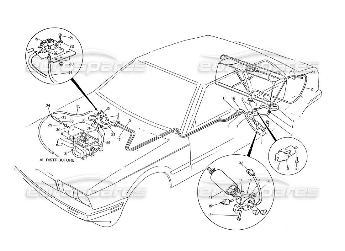 maserati biturbo 2.5 (1984) diagramma delle parti dei tubi del carburante