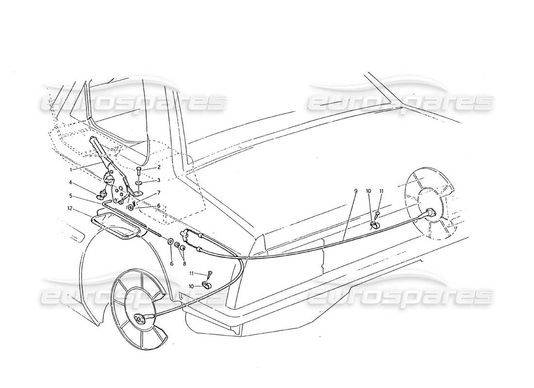 maserati biturbo 2.5 (1984) diagramma delle parti del controllo del freno a mano