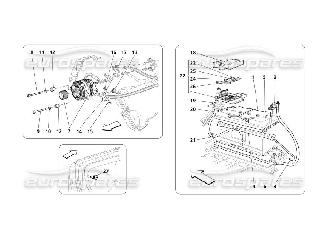 maserati qtp. (2006) 4.2 produzione di energia e diagramma delle parti della batteria