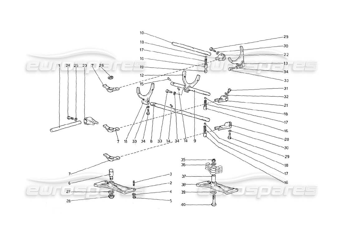 ferrari 208 gt4 dino (1975) diagramma delle parti dei controlli interni del cambio