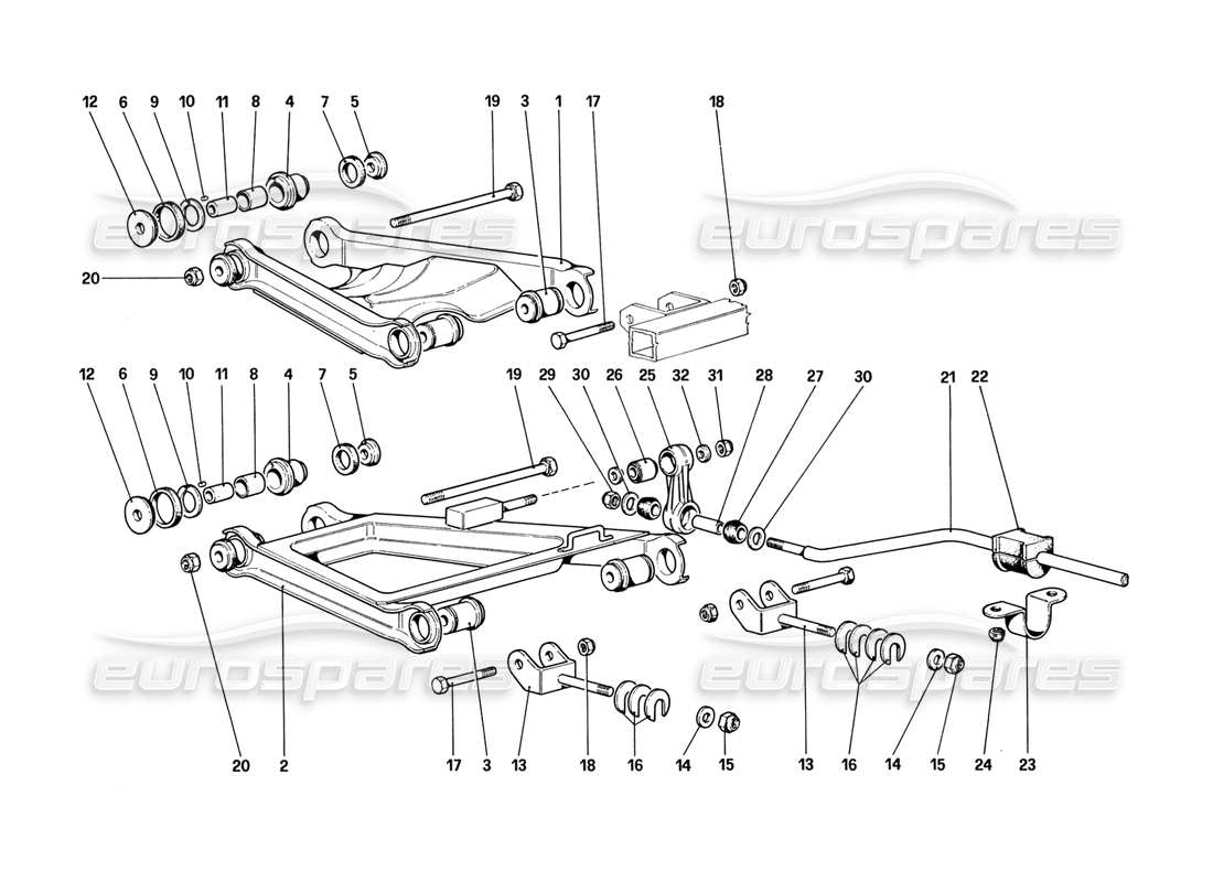 ferrari 328 (1988) sospensioni posteriori - bracci trasversali (fino all'auto n. 76625) schema delle parti