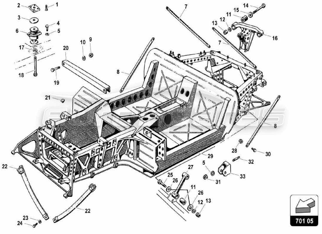 lamborghini miura p400 diagramma delle parti degli elementi del telaio centrale