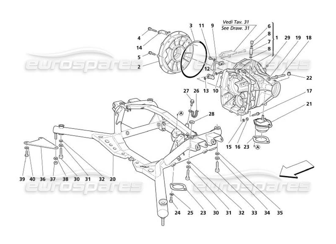 maserati 4200 spyder (2005) scatola differenziale - schema della parte del sottoscocca posteriore