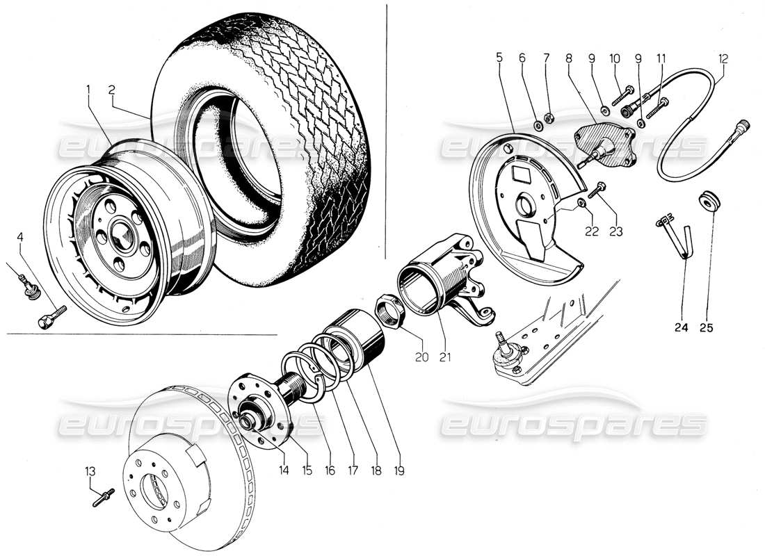 lamborghini urraco p300 diagramma delle parti della sospensione anteriore