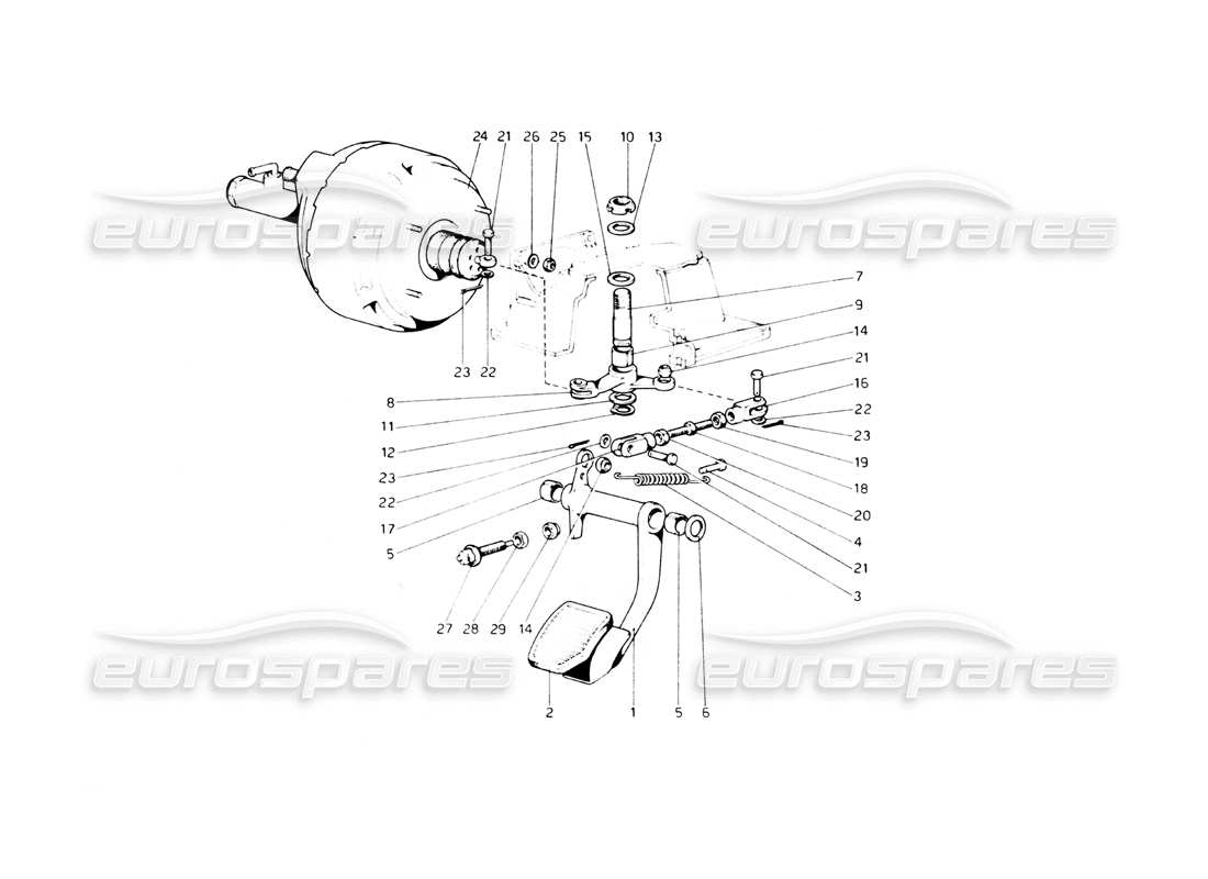 ferrari 512 bb schema delle parti dell'impianto idraulico del freno (varianti per versione rh d.).