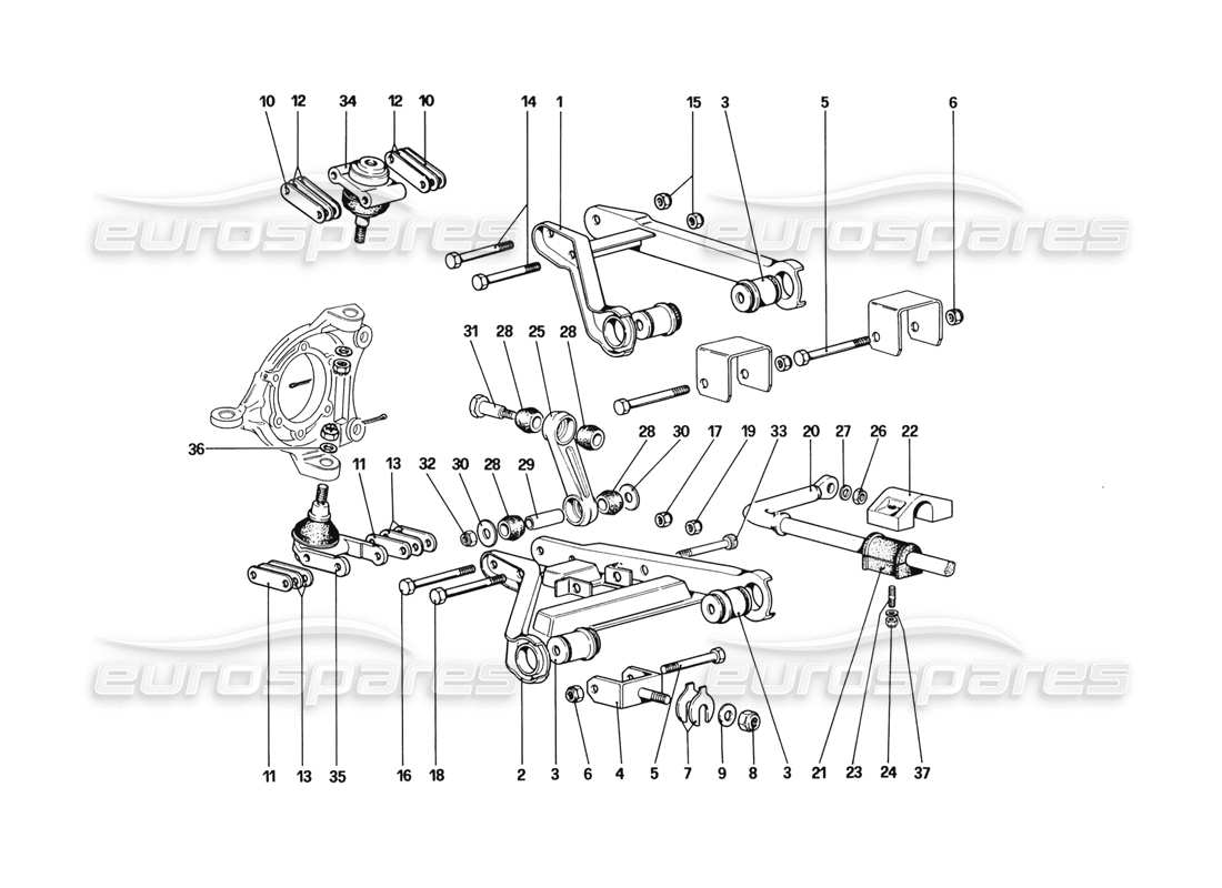 ferrari 328 (1988) sospensione anteriore - bracci trasversali (a partire dalla vettura n. 76626) schema delle parti