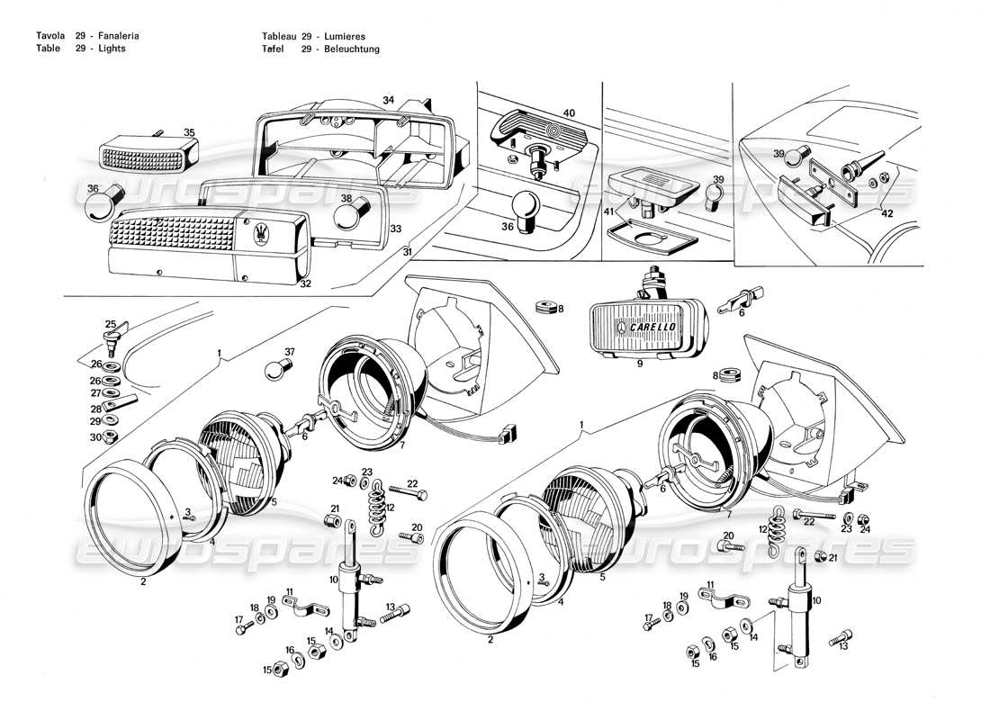 maserati merak 3.0 luci diagramma delle parti