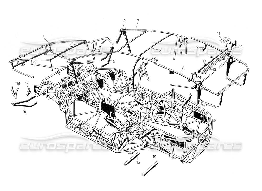 lamborghini countach 5000 qv (1985) diagramma delle parti del telaio