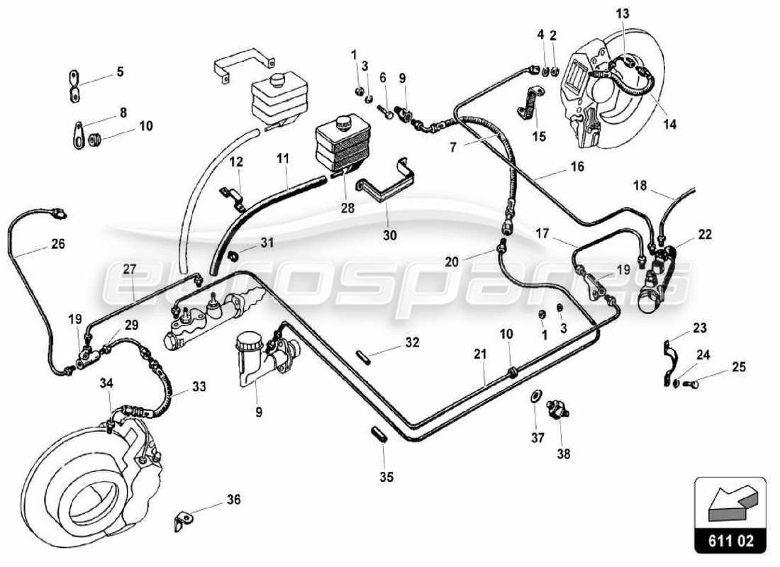 lamborghini miura p400 schema delle parti del sistema frenante