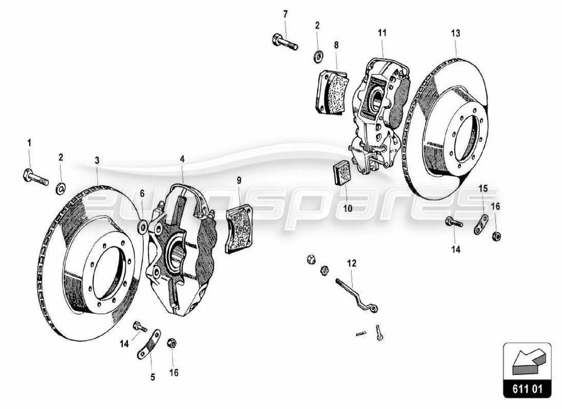 lamborghini miura p400 sistema di frenaggio diagramma delle parti