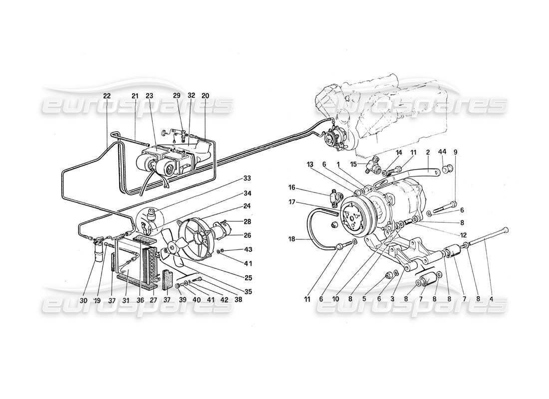 ferrari 288 gto compressore e controlli dell'aria condizionata diagramma delle parti