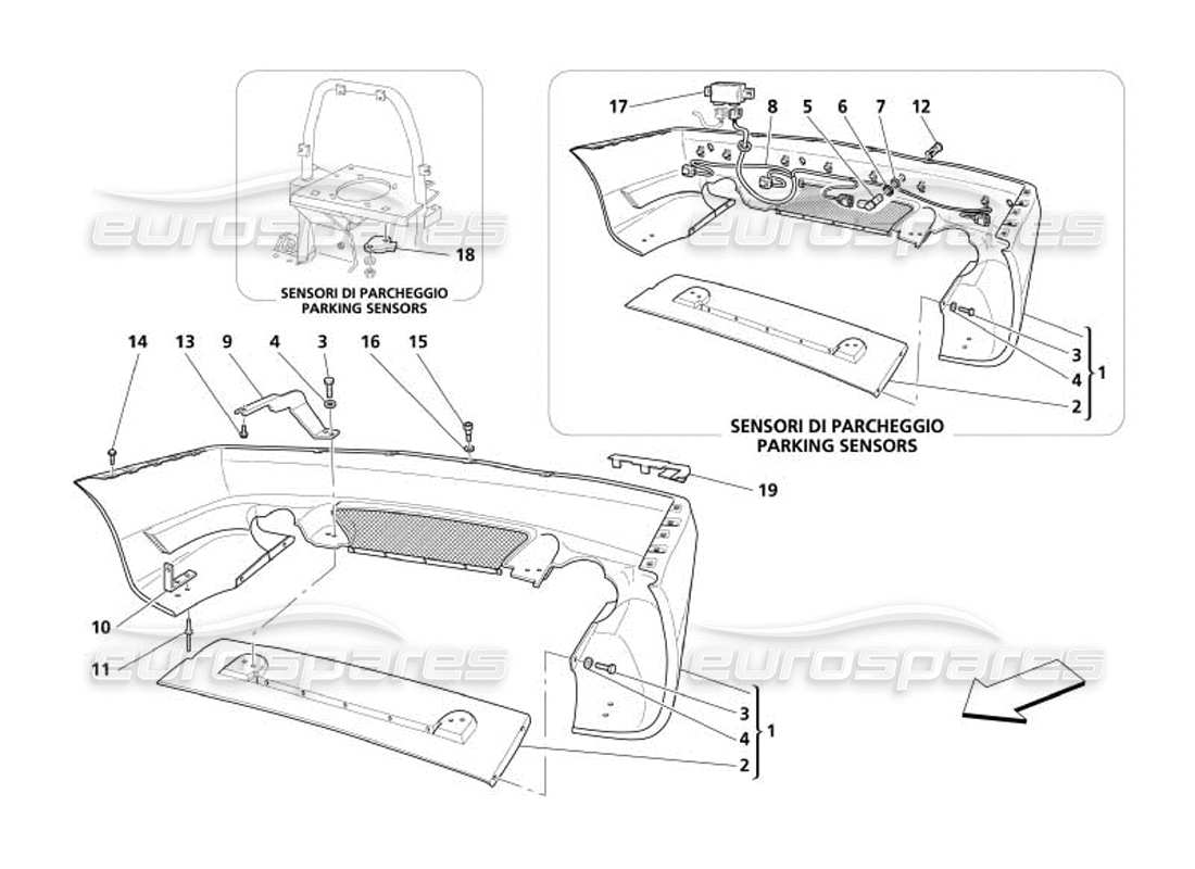 maserati 4200 spyder (2005) schema delle parti paraurti posteriore