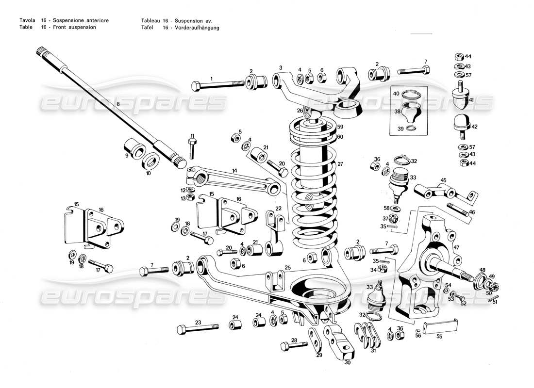 maserati merak 3.0 sospensioni anteriori diagramma delle parti